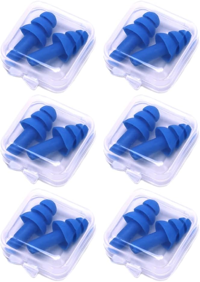 EYAKEG Swimming Earplugs, 6 Pair - Comfortable, Waterproof, Reusable Silicone Ear Plugs for Swimming, Snorkeling, Showering, Surfing and Bathing (Blue) - Image 1